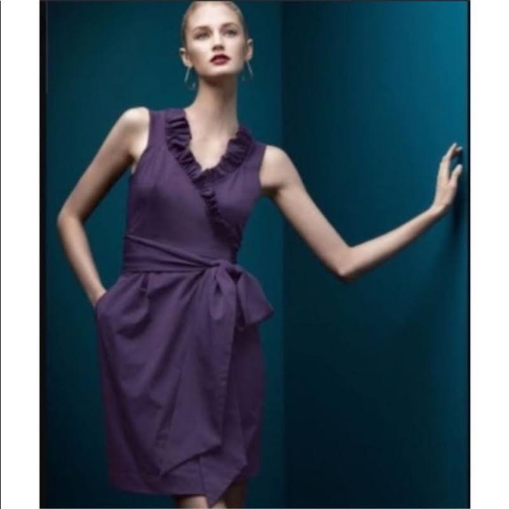 Diane Von Furstenberg Hampton Dress 4 Purple Wrap Ruffle Neckline Sleeveless